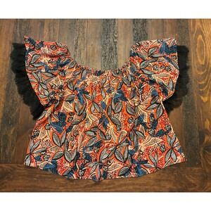 Colorful Lace Sleeve Whimsy Peasant Floral Ruffled Blouse Women's Large Layered